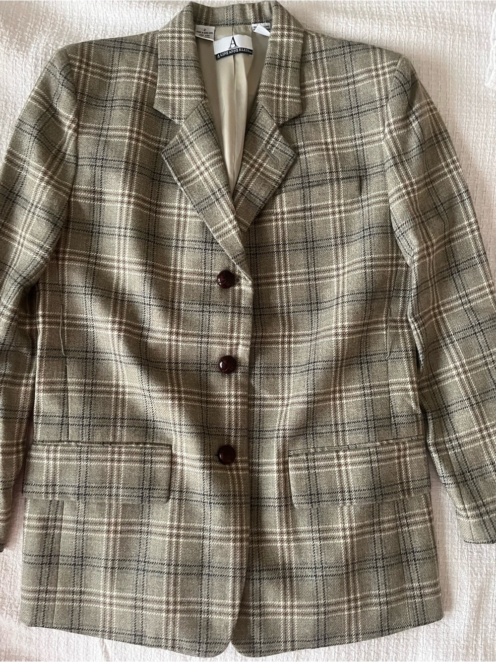 Anne Klein Tan Plaid Blazer Jacket